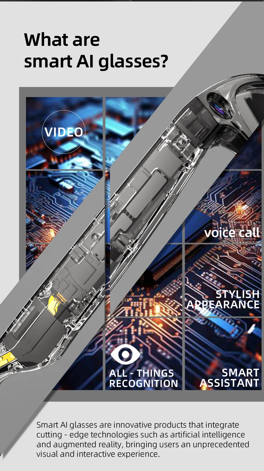 Smart AI Glasses 800W pixel AI Shooting Camera HD Photo Video Voice Call Translation G300L Waterproof Bluetooth Glasses