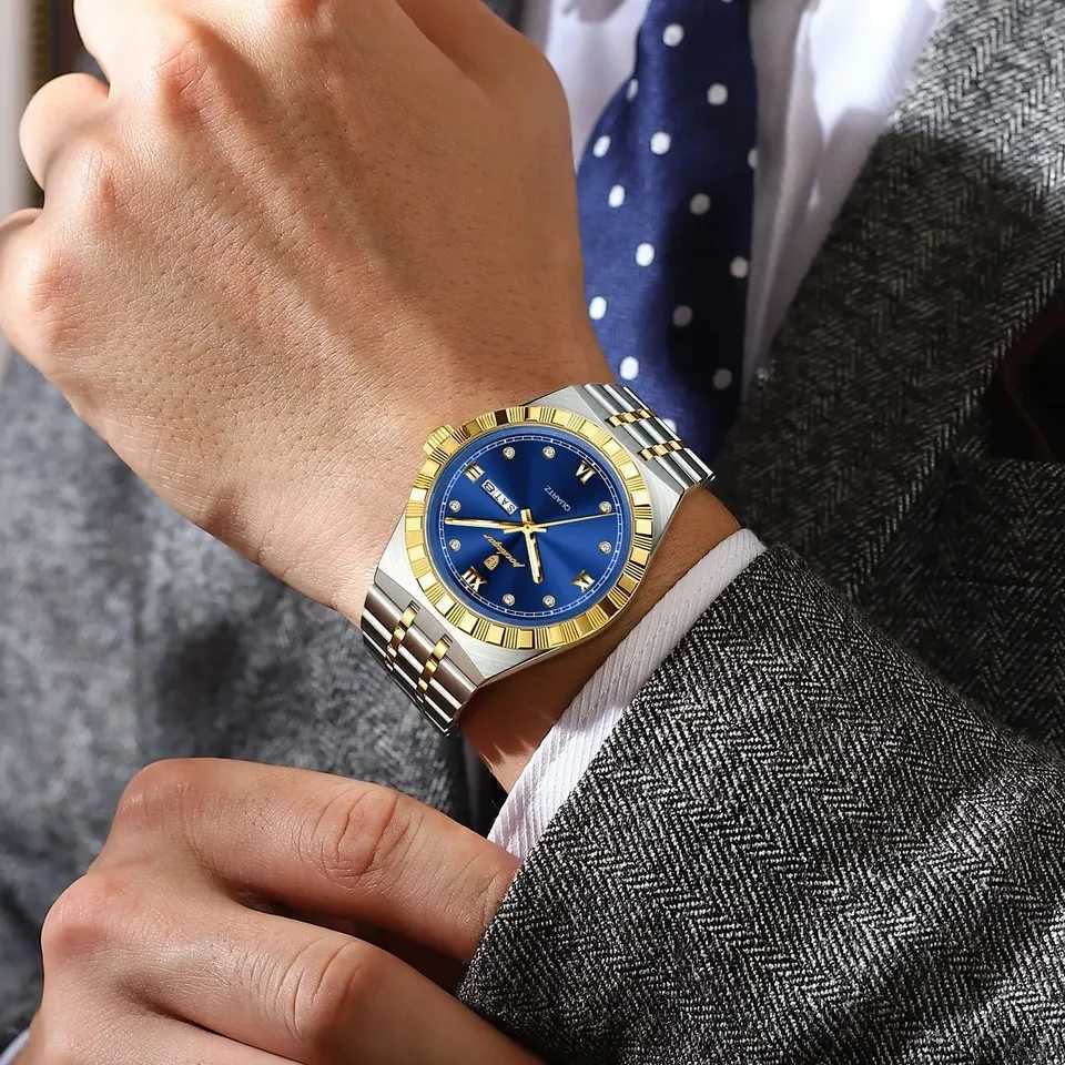 POEDAGAR Luxury Man Luminous Waterproof Week Date Men Wrist Stainl Steel Mens Quartz es M251222