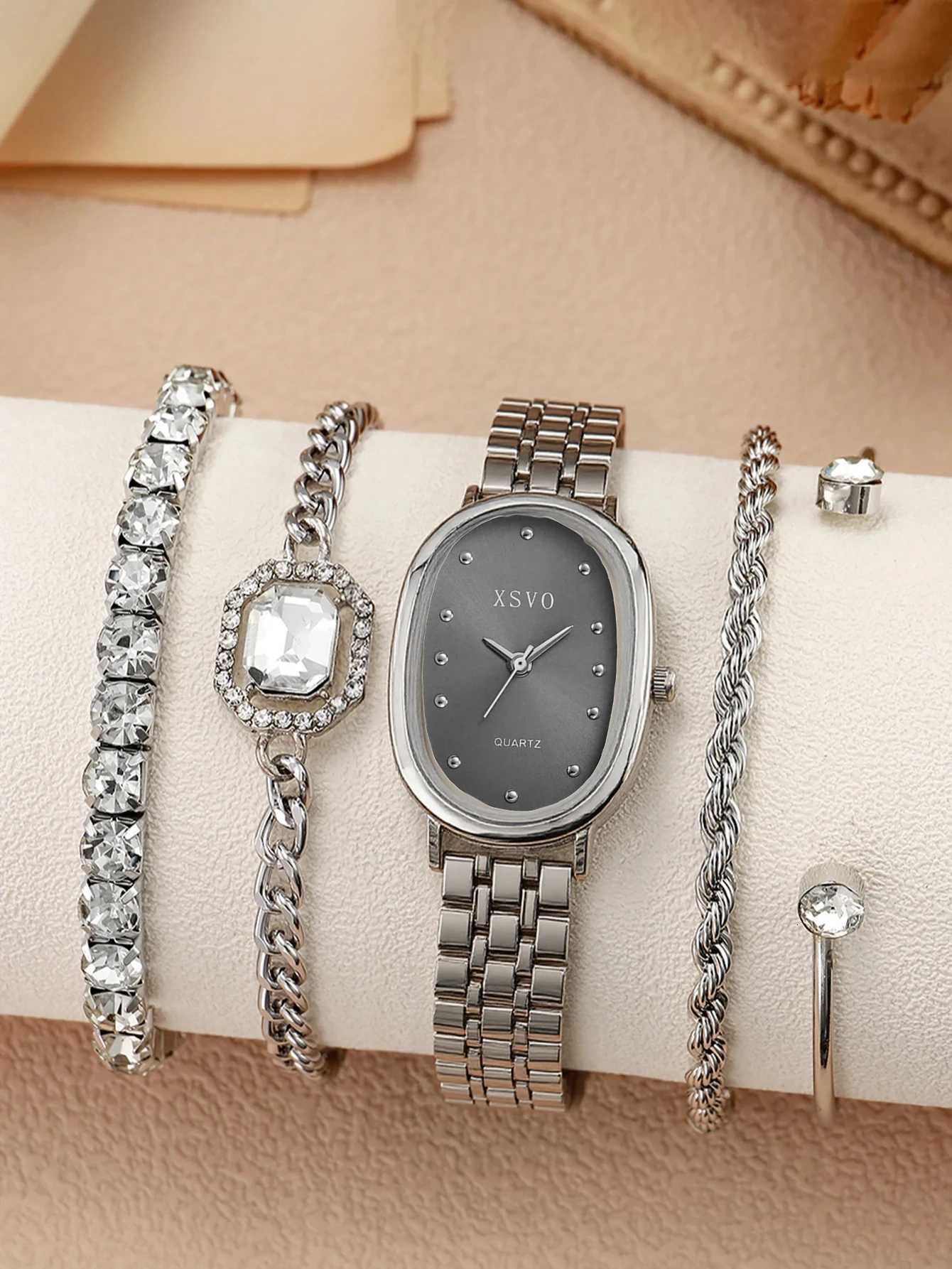 Fashionable simple and elegant oval rhinestone sc Wens quartz set of 5 s suitable for Thanksgiving Christma M251222