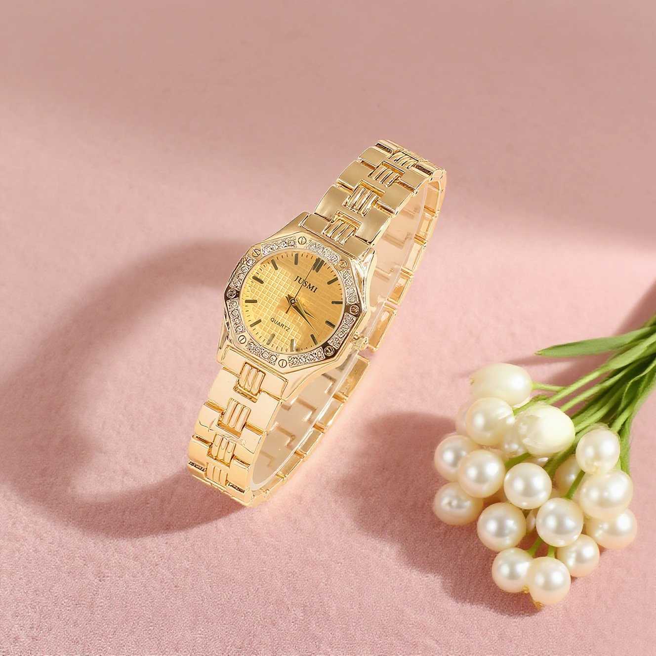 Fashionable diamond-encrusted Octagon case steel str wens quartz set of 5 suitable for holiday gifts M251222