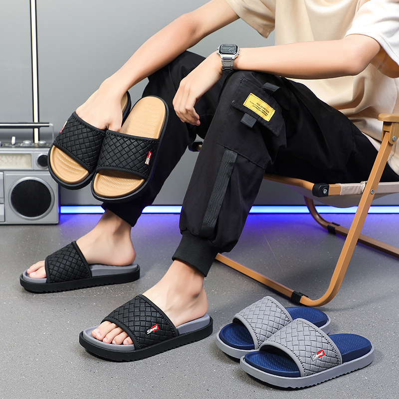Free Shipping 2026 New Design Woven Men Slippers Home Outdoor Lightweight Slip Resistant Durable Beach Cool Sandals Khaki Grey Blue