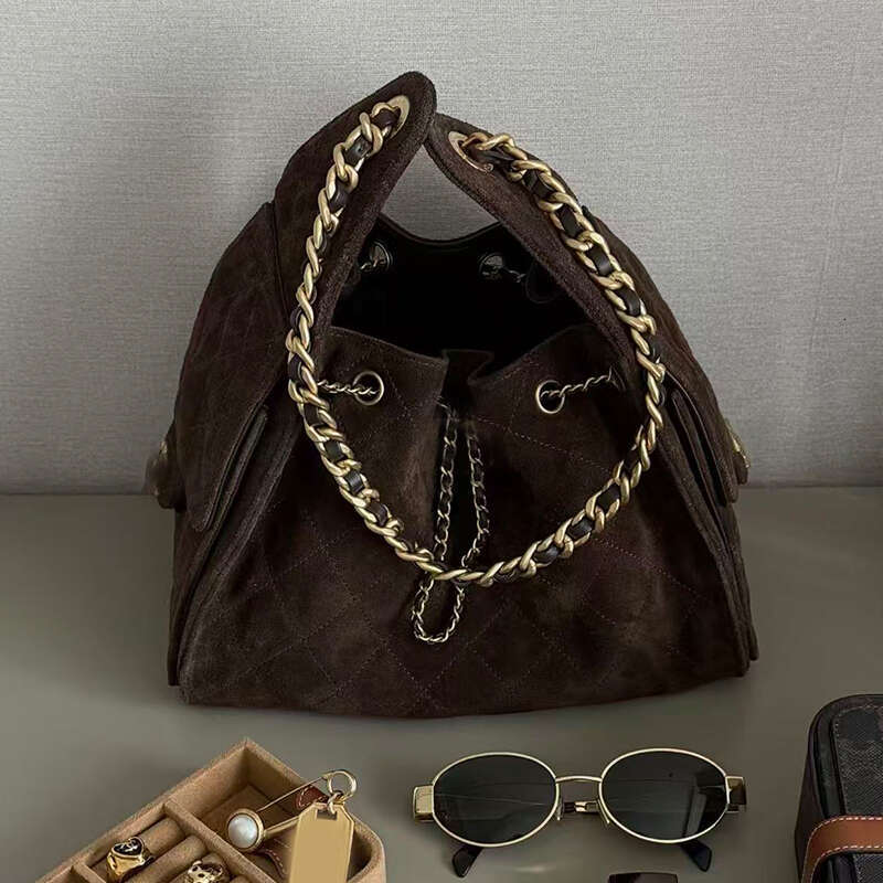Designer Hobo Shoulder Bags Drawstring Chain 25C 25bag Bucket Bag with 2 Pocket Fashion Suede Coffee Leather Handbags Totes