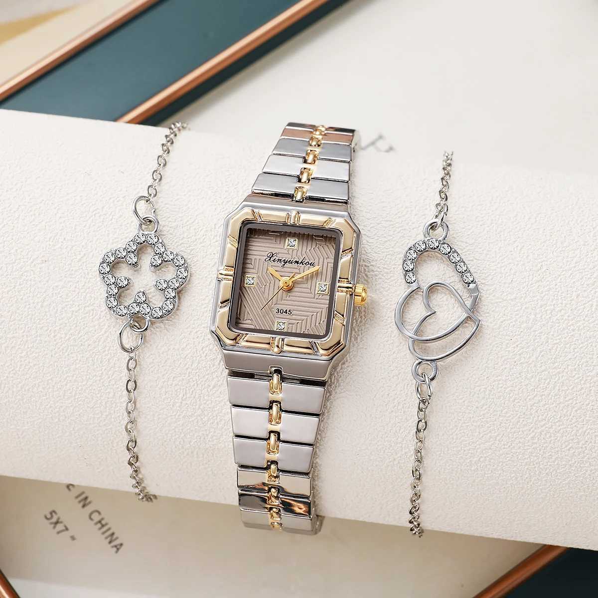 Light Luxury Square Ladies Quartz Three-Piece Set with - Fl-Diamond - Holiday Gift M251222