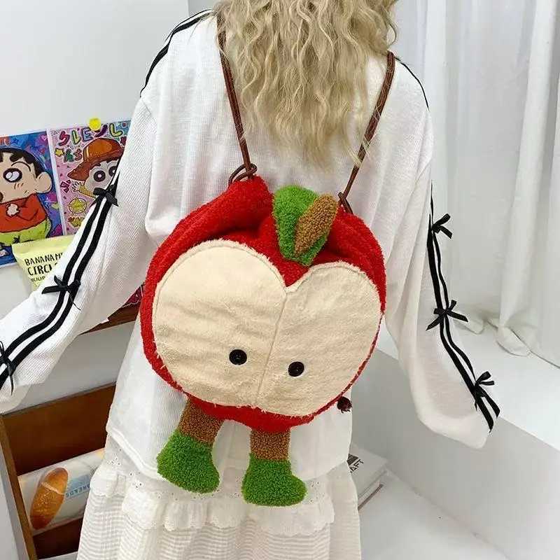 Anime Love and Deepspace Caleb Cosplay Fluffy Apple Drawstring Backpack Cartoon Shoulders Bag Large Capacity Knapsack Xmas GiftM251222