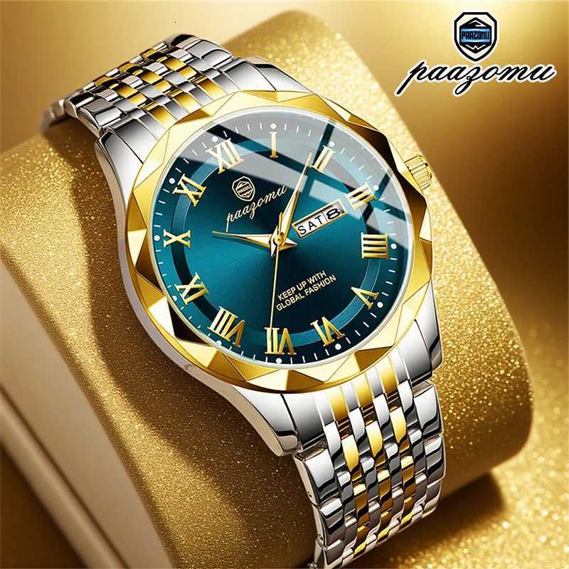 PAAZU Luxury Men Top Waterproof Luminous Chronogrh Man Wrist Stainl Steel Quartz Mens es Reloj M251222