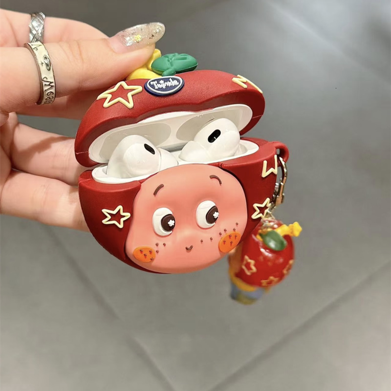 3D Red Apple Cartoon Cute Compatible with AirPods 4th Generation Earphone Protective Case Silicone Pro 2/3 Soft Shell New Model