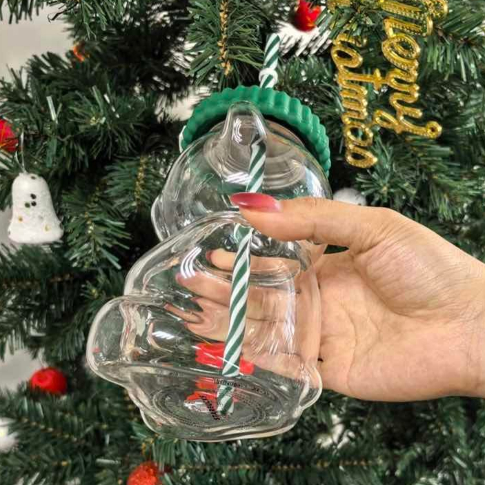 US Warehouse 20oz Glass Bear Cup Bearista Green Bear Series Limited Edition With Hat Glass Jar Cold Cup Tumbler Straw Holiday Gift Mug Valentine'