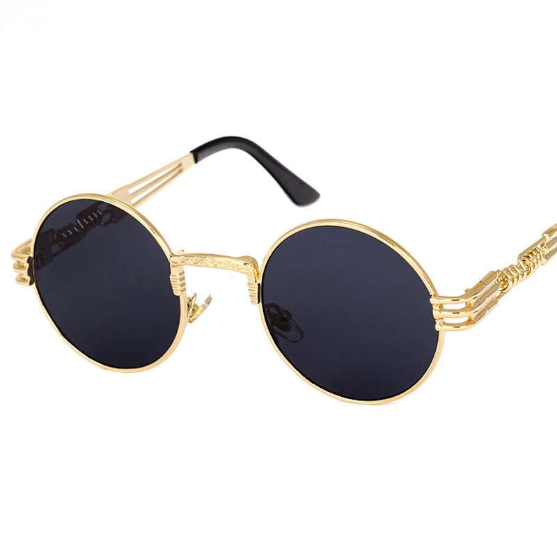 Peekaboo Retro Gothic Steampunk Mirror Sunglasses Gold And Black Sun Glasses Vintage Round Circle Men UV Gafas De Sol