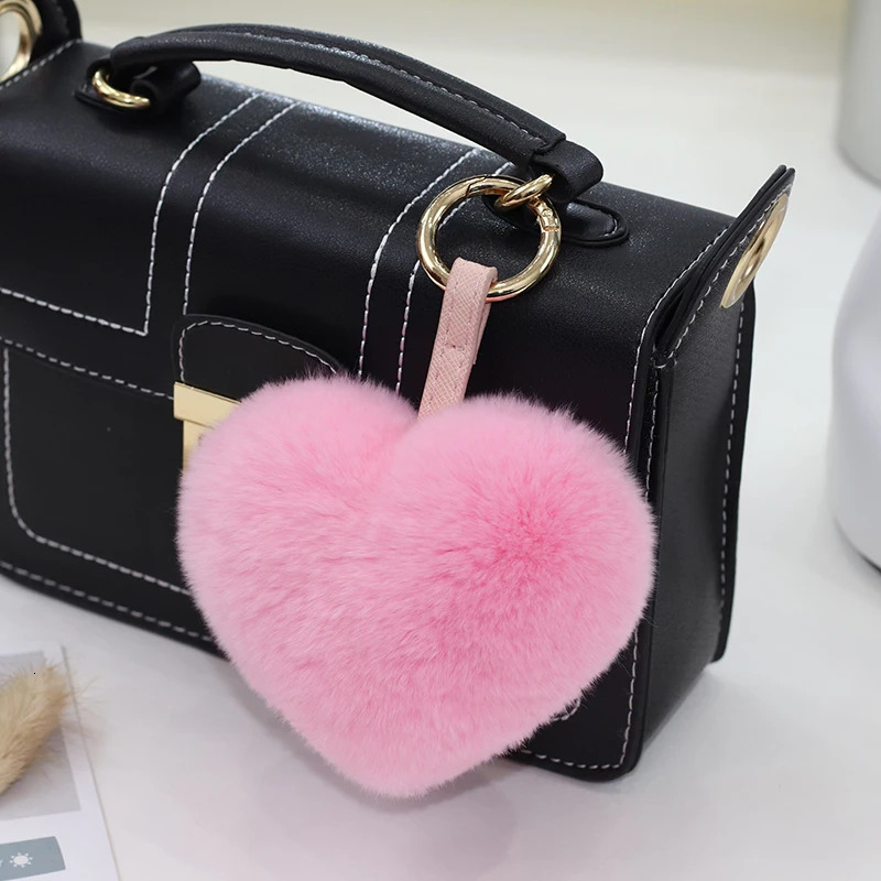 Cute Heart Keychain Real Rex Rabbit Fur Heart Bag Charm Key Chain Women Girl Bag Charms Accessory Fluffy Keyring Gifts 251209