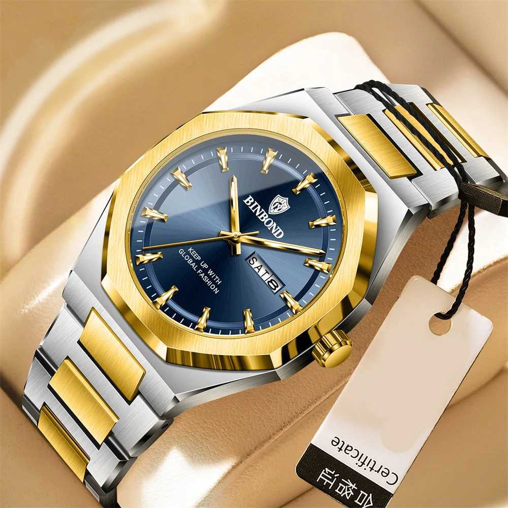 BINBOND Fashion Busin Man Waterproof Luminous Date Stainl Steel Men Quartz Luxury Round Mens es Reloj M251222