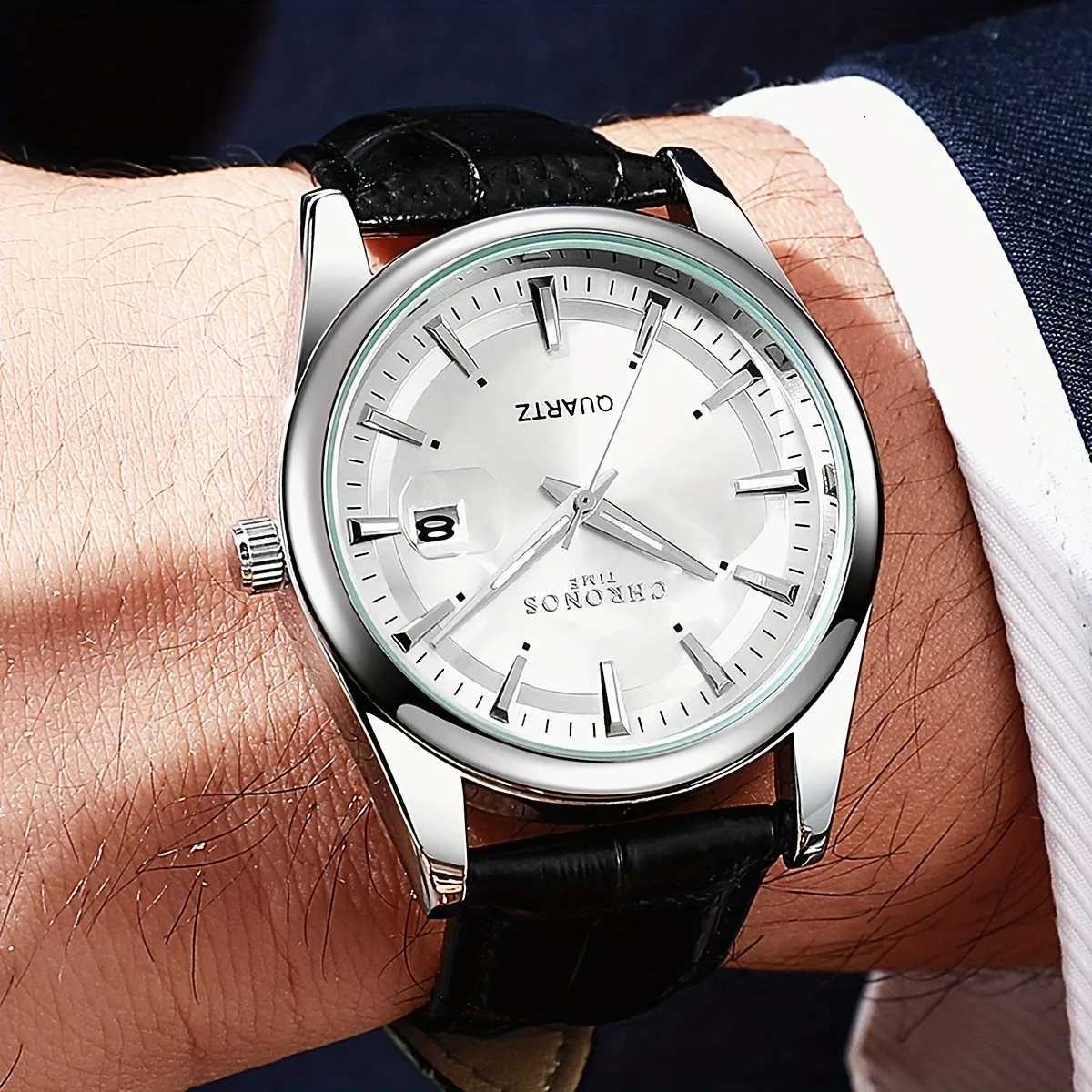 CHRONOS Men Classic Quartz Wrist with Cndar Luminous Dial Leather Str Casual Busin Leisure Outdoor Sports es M251222