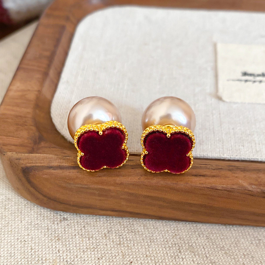 Silver Needle Flocked Flower Pearl Simple Fashion Retro Elegant Niche Light Luxury High-end Feel Earrings for Women - view 6