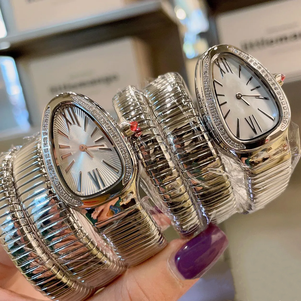 Jason007 Watch BVLG S erpenti Tub ogas Womens Watch 35MM Stainless Steel Strap with Snake Design Swiss Quartz Movement Sapphire Crystal Christmas/Birthday Gift