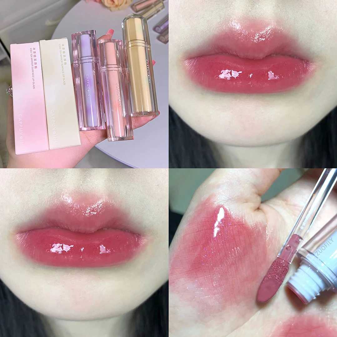 Iced Tea Mirror Lip Glaze Watery Lip Gloss Waterproof Lasting Transparent Jelly Liquid Lipstick Womon Beauty Makeup Lip CosmeticT251222