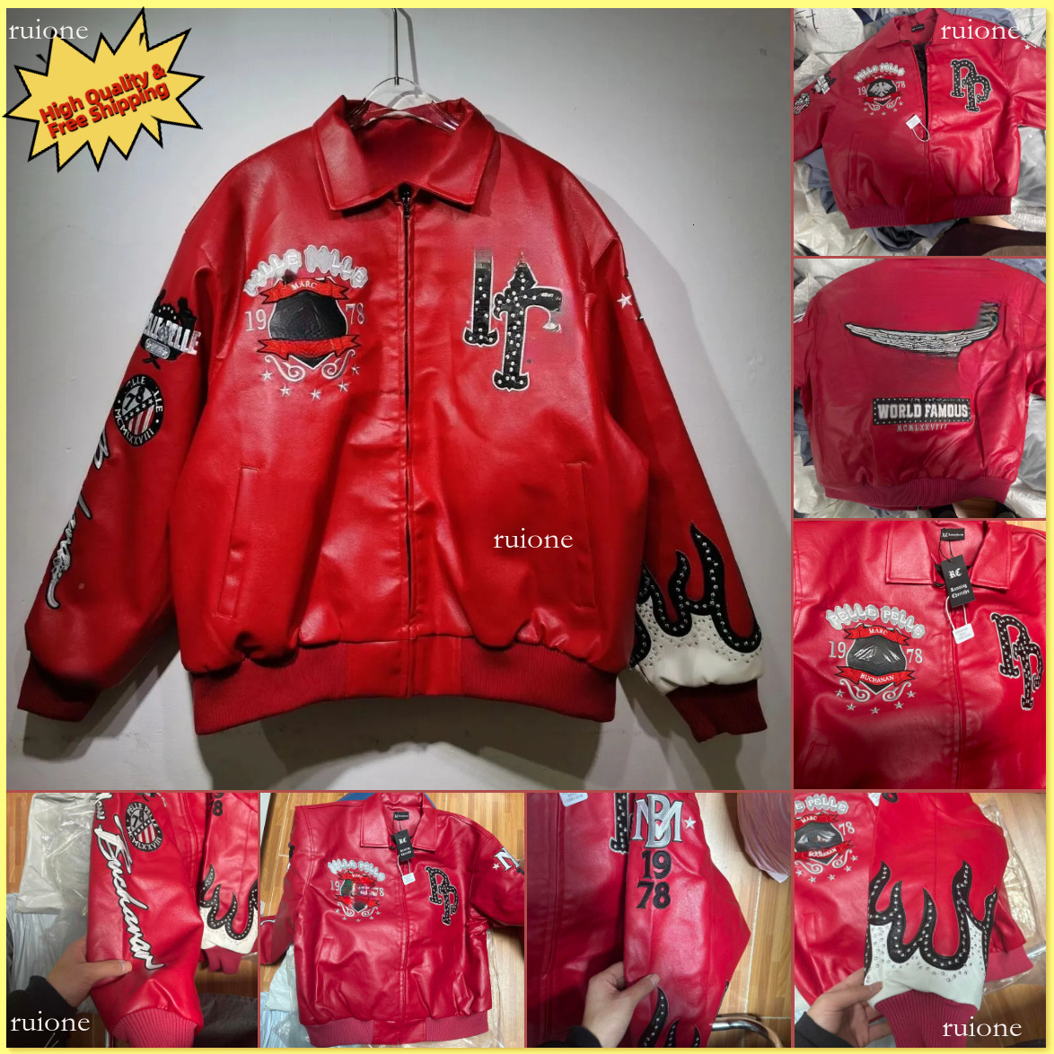 Top quality Jackets Designer Jacket Diamond Encrusted Eagle Leather Jacket Wide Sheep Leather Windbreak Bomber 1978 Limited Edition Pelle Pelle Leather 48