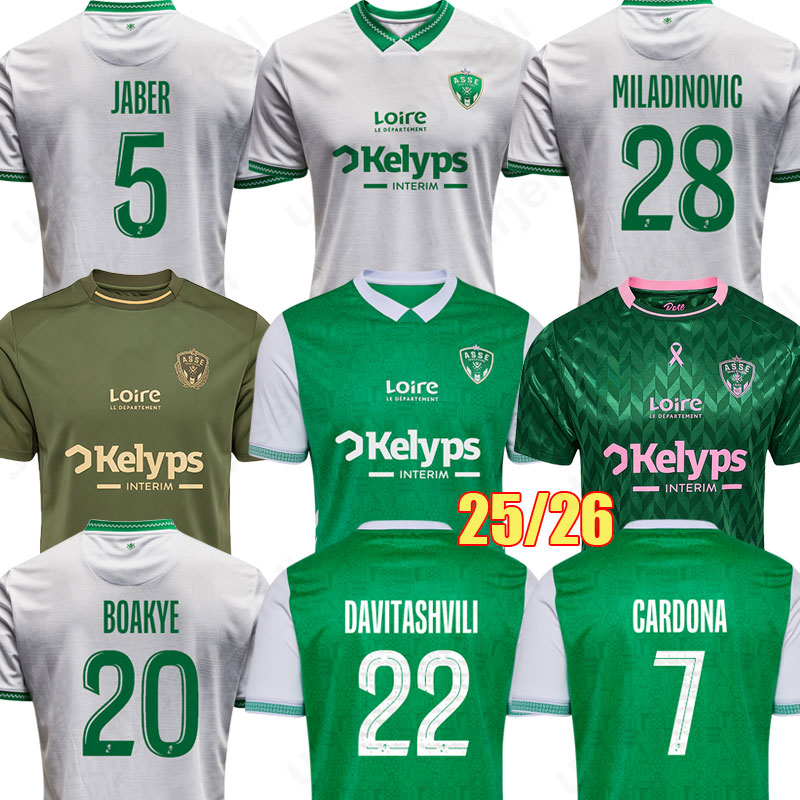 25 26 maillots AS Saints Etienne CARDONA STASSIN Soccer Jerseys 2025 2026 MOUEFFEK DAVITASHVILI des verts maillot BOAKYE ASSE Etienne Football shirts men equipment