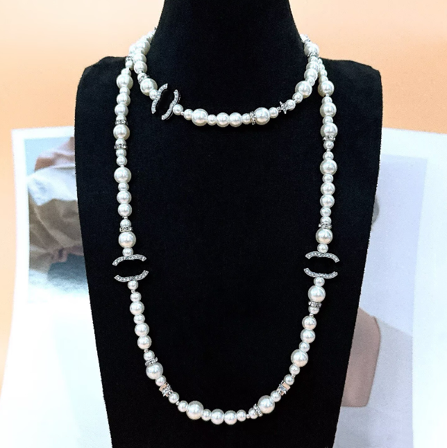 French style pearl Pendant Lady long Necklaces Designer Necklaces charm Diamond star Pearl Sweater Chain elegant Womens wedding Jewelry Coco Necklace Set