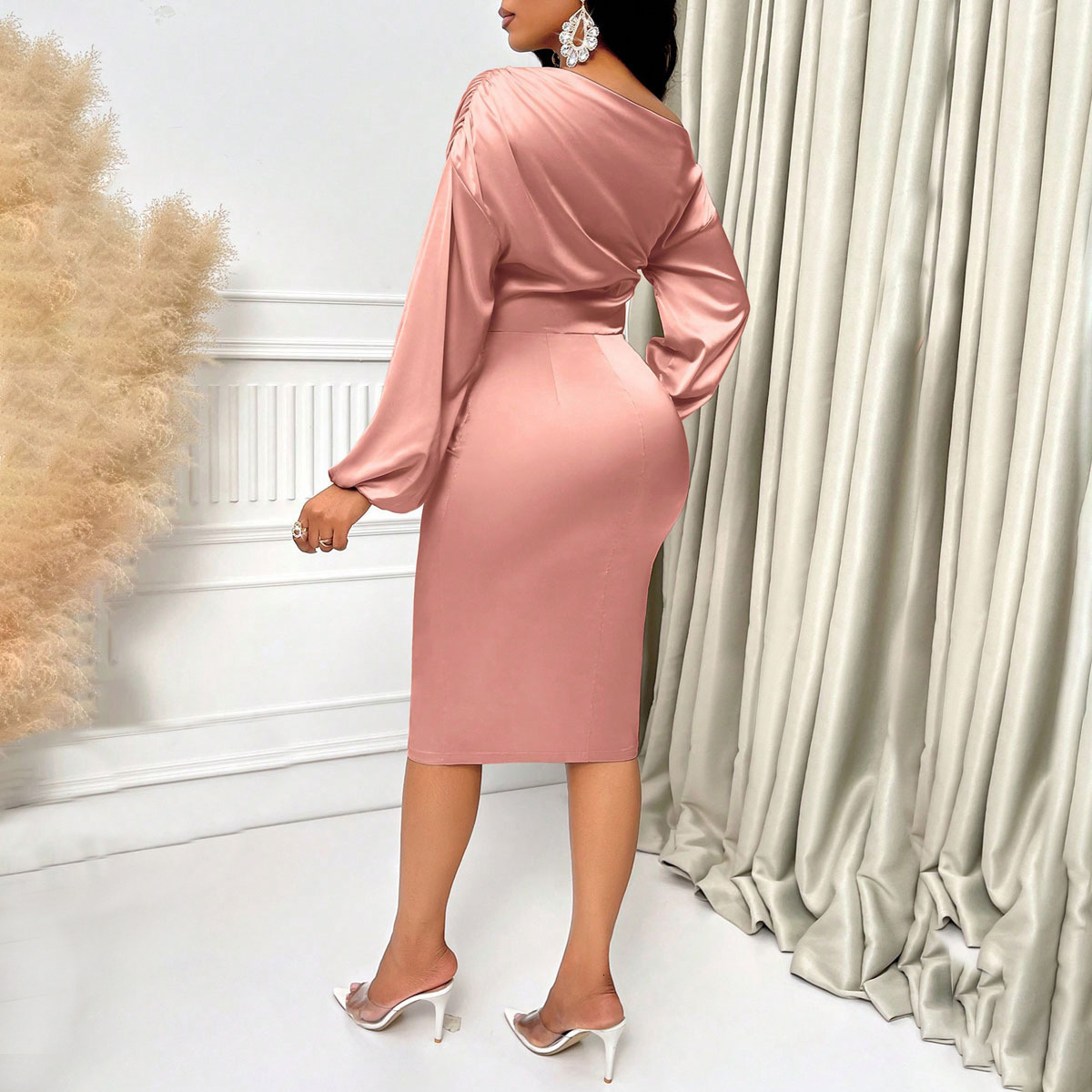 GK Dress For Women Contrast Fabric Evening Elegant Celebrity Party Dress OL Long Sleeve Crew Neck Bodycon Midi Dress 240814