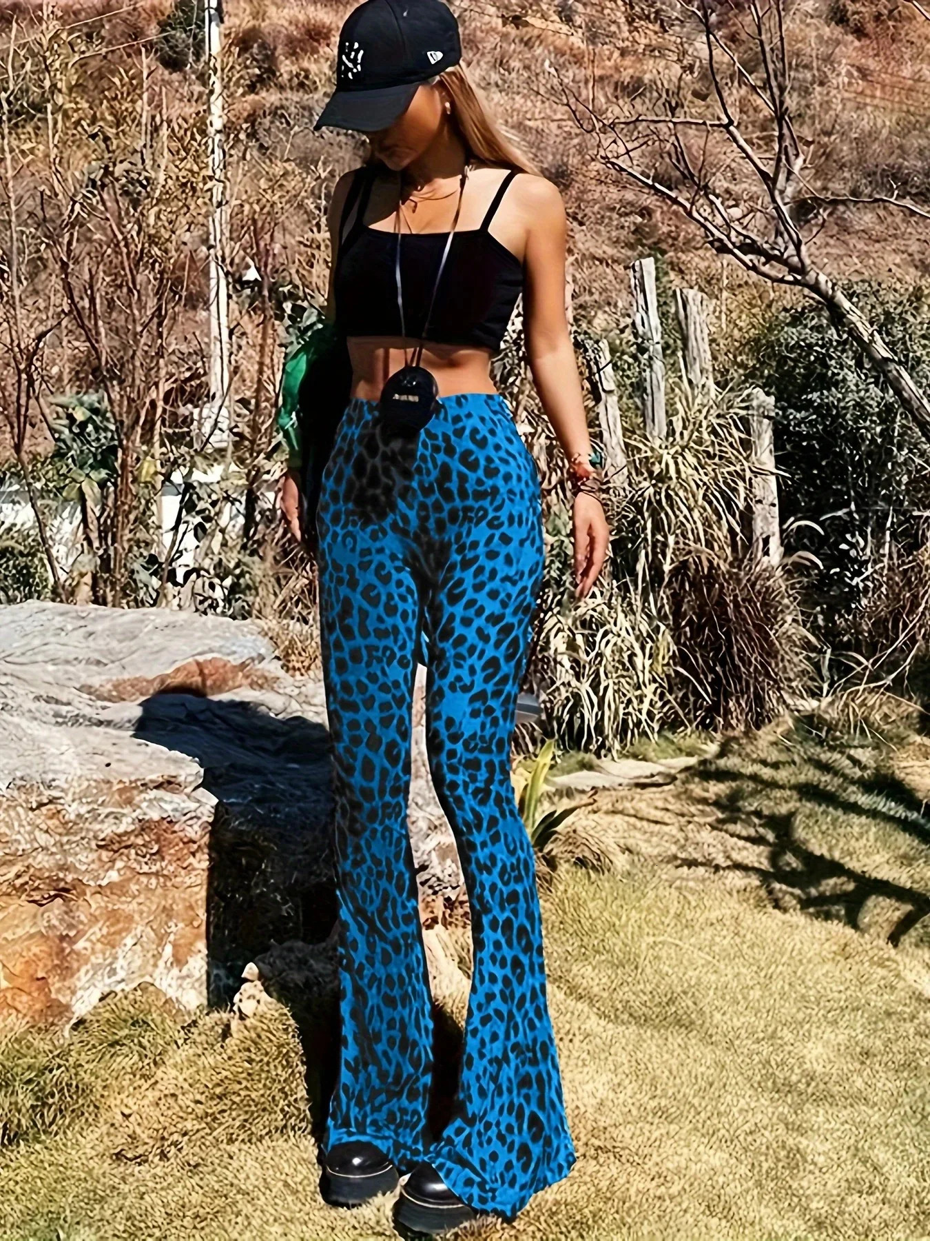 High Waist Leopard Print Flare Pants Womens Stretchy Casual Streetwear Tummy Control Bootcut Trousers Elastic Waistband 251215