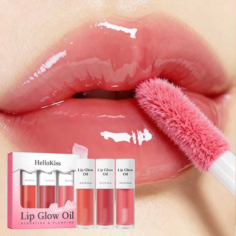 3pcs Jelly Lip Oil Set Hydrating Shimmering Gloss Waterproof Long-Lasting Easy Application Unisex Multi-Shade ComboT251222