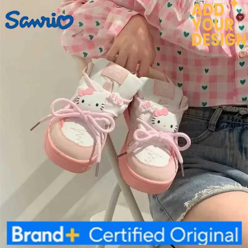 Sanrio Cartoon Sneakers for Women Fashion Lace-up Casual Shoes 2024 New Lovely Kitten Vulcanized Shoes Street Canvas Footwear Versatile H2512231