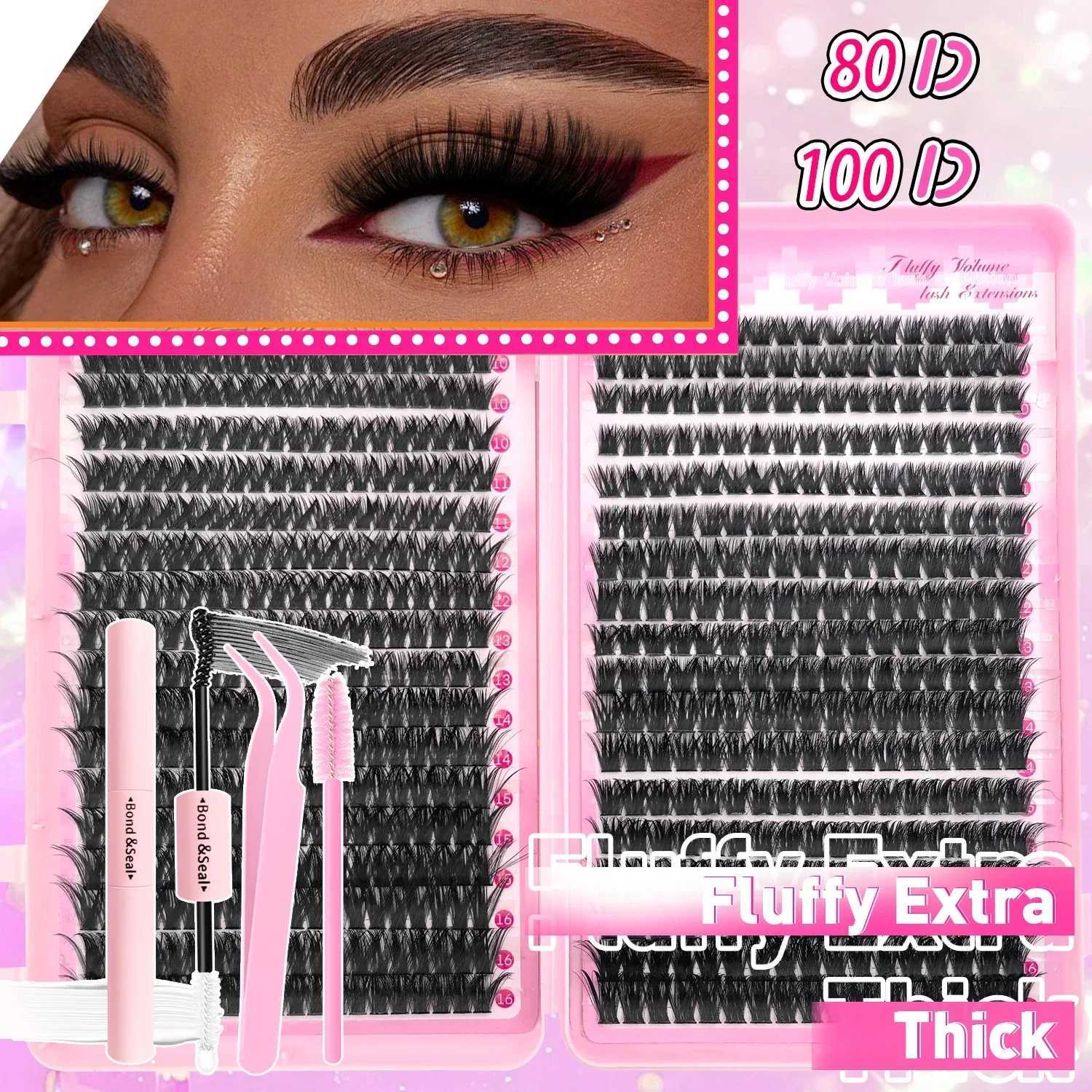 DIY Lash Extension Kit Clusters Individual Eyelashes Kit 9-16mm with Bond and Seal Wispy Natural Mange LashesT251223