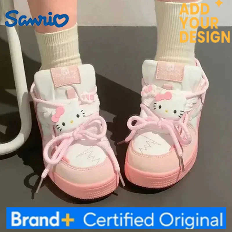 Sanrio Cartoon Sneakers for Women Fashion Lace-up Casual Shoes 2024 New Lovely Kitten Vulcanized Shoes Street Canvas Footwear Versatile H2512231