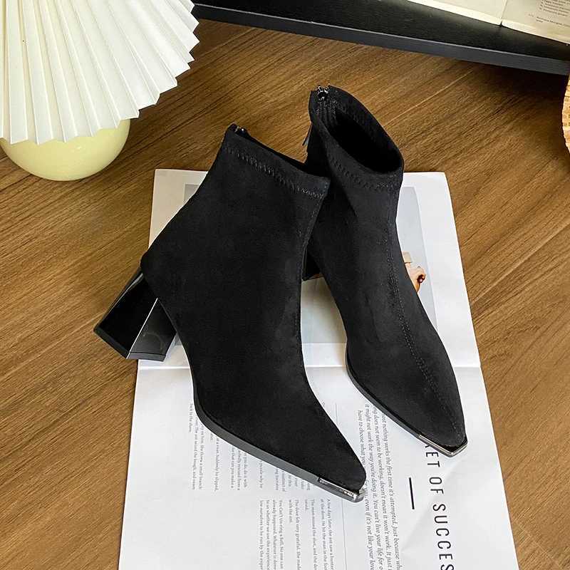 Brown Boots for Women Autumn Stretch Slim Boots Suede Short Boots for Women 2025 New Pointed High-heeled BootsT251223