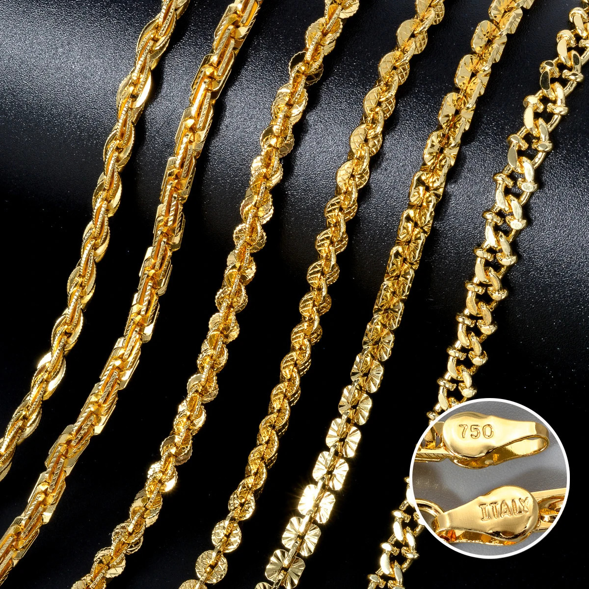 Fashion Italy 750 18k gold plated Copper Link Chain Necklace For Women Jewelry Man Neck Accessories Charms Party Gift 251223