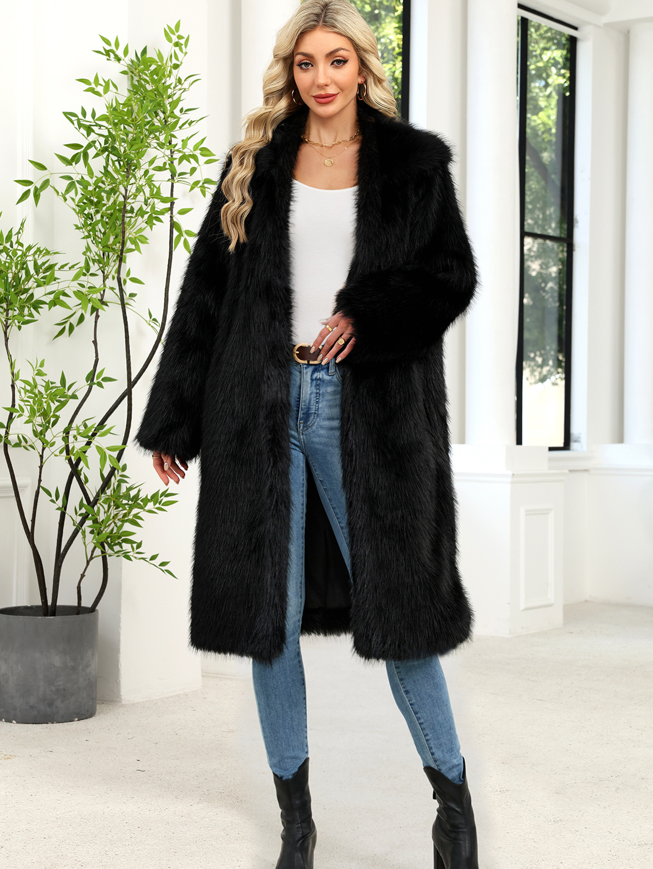 1017 Cross-Border European and American Amazon Autumn Winter Women's Long Warm Faux Fur Plush Coat Faux Fox Fur Overcoat