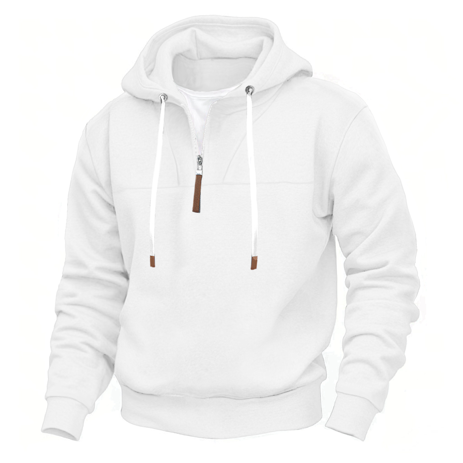 American Classic Men's Fleece-Lined Half-Zip Trendy Hoodie with Panel Design Long-Sleeve Loose Plus-Size Couple Hooded Sweatshirt