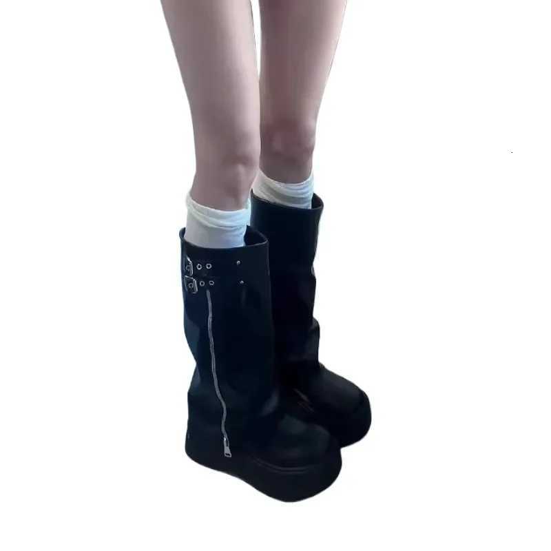 Ladies Shoes on Sale 2025 PlatformModern Womens Boots Side Zip Round Toe Belt Buckle Knee-High Boots Classics Versatile ShoesT251223