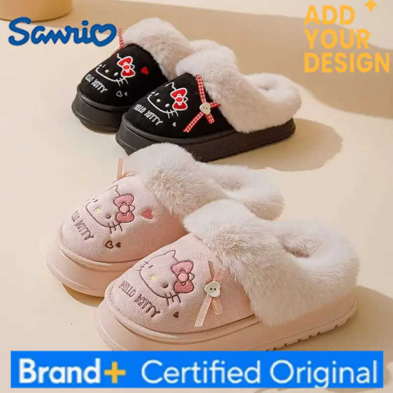 Sanrio Hello Kitty Women Winter Fluffy Cotton Slippers Kawaii Cartoon Warm Soft Sole Home Shoes Y2K Outdoor Anti Slip Casual Babouche H251223