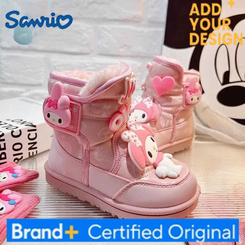 Sanrio My Melody Pink Snow Boots Anime Children Girl Mid-calf Cotton Boots Winter Velvet Thickened Waterproof Non-slip Loafers H251223