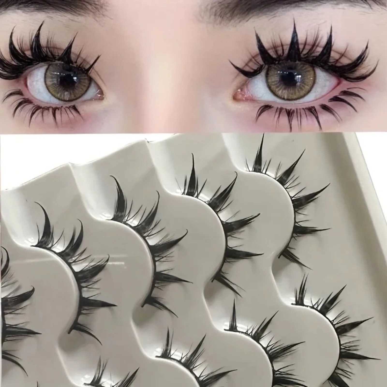 Anime-Inspired False Eyelashes 5 Pairs Comic Eye Cos Faux Lashes Demon Style Volumizing LengtheningT251223