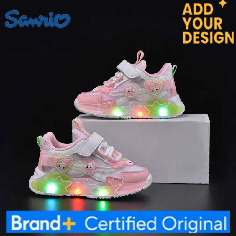 Sanrio Kuromi My Melody Childrens Led Light Sneakers Kawaii Cartoon Fashion Girls Casual Shoes Kids Antislip Sports Running Shoe H251223