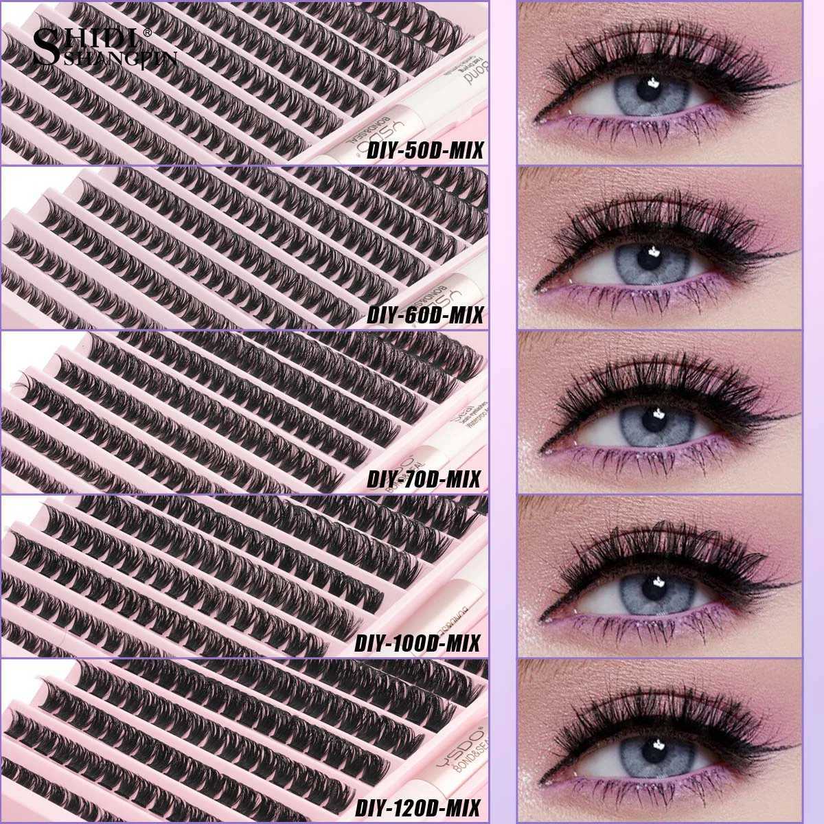 DIY Lash Extension Kit 50D-120D False Lash Bond And Seal 2in1 Natural Fluffy Wispy 8-16MM Eyelashes Extension Makeup ToolsT251223
