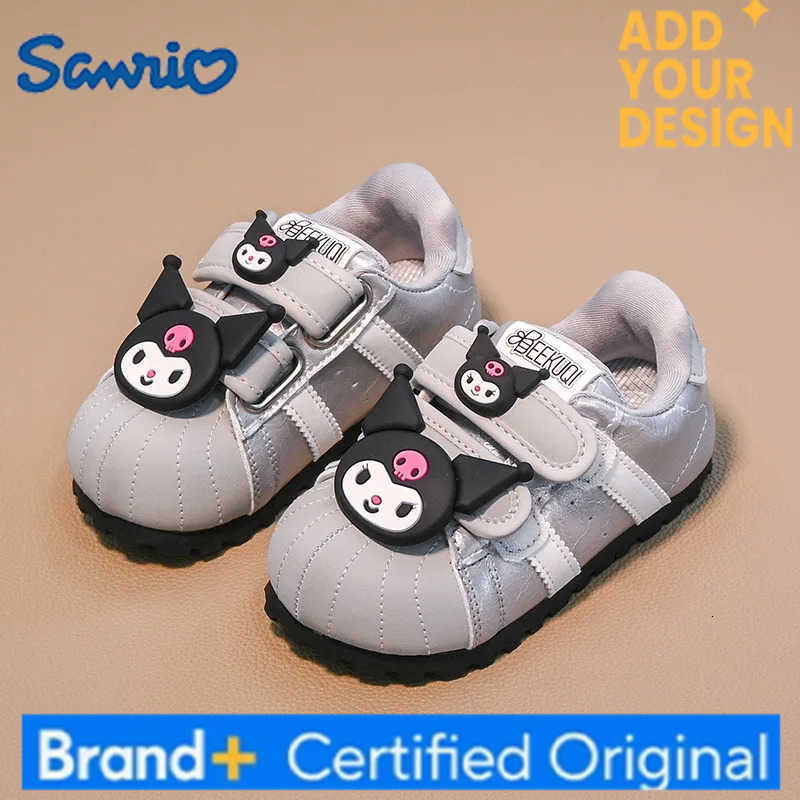 Sanrio KidsCasual Shoes Sneakers Cartoon Kuromi PU Leather Spring Shoes For Girls Anti-slip Breathable Velcro Silver Shoes Size 28-37 H251223
