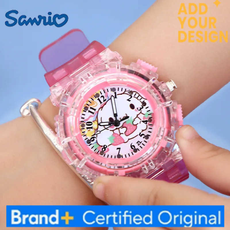 Sanrio New Kawaii Anime Luminous Led Watch Cinnamoroll Kuromi My Melody Cartoon Cute Students Glowing Toys Kids Pointer Watches H251223