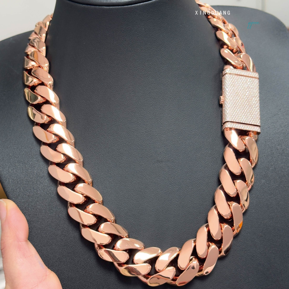 Moissanite Chain VVS Custom Heavy Clasp Rose Gold Plated Miami Cuban Link Chain Solid Silver Men Cuban Chain Necklace Jewelry