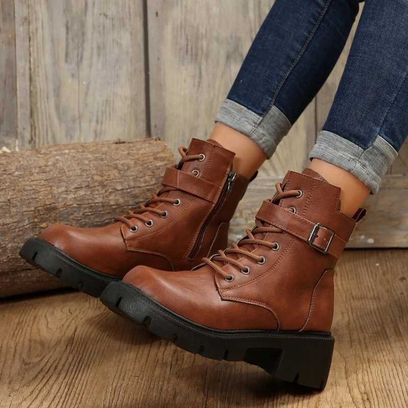 Platform Women Boots Fashion High Quality Women Ankle Boots Retro Round Toe Motorcycle Boots Punk Style Women Shoes Botas MujerT251223