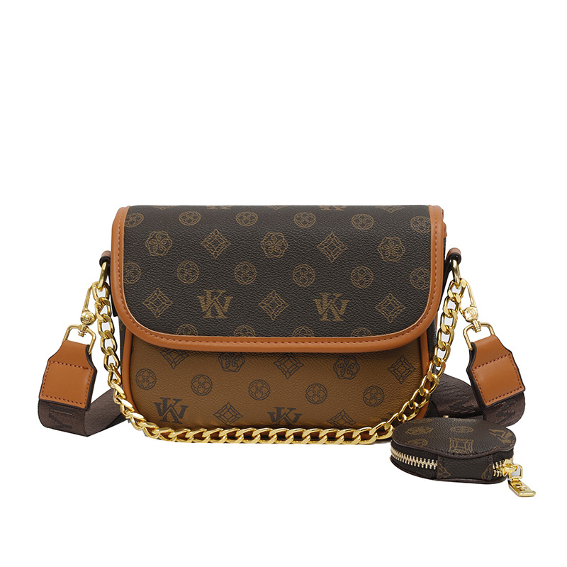 WK premium wide shoulder strap small square bag women's 2025 new retro printed women's shoulder bag oblique span bag tide