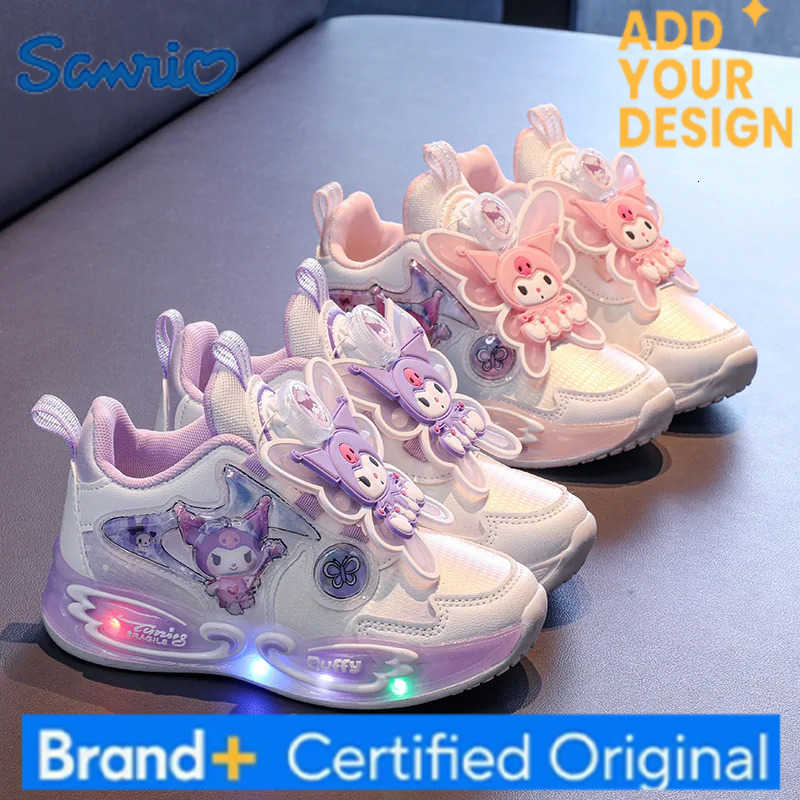 Sanrio KidsCasual Shoes Sneakers Led Light Cartoon Kuromi PU Leather For Girls Anti-slip Breathable Pink Pruple Shoes Size 26-33 H2512231