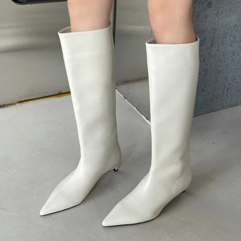 2025 Fashion Sexy Pointed Low Heels Knee Long Boots Womens Spring/Autumn PU Sewing Party Ball Western Boots 35-40T251223