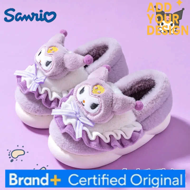 Sanrio Childrens Cotton Slippers Autumn Winter Kuromi Anime New Girls Cartoon Indoor Home Slippers Children Plus Velvet Warm H251223