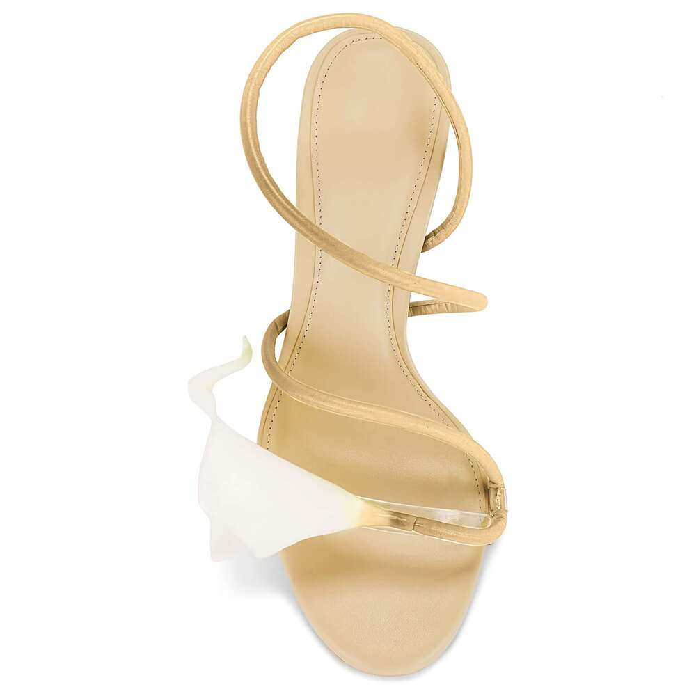 Flower Heels Women Nude Calla Lilyl Heeled Sandals Wedding For Bride Sexy Strappy Stiletto Heel Dressy Unique Shoes MOJIDASHU