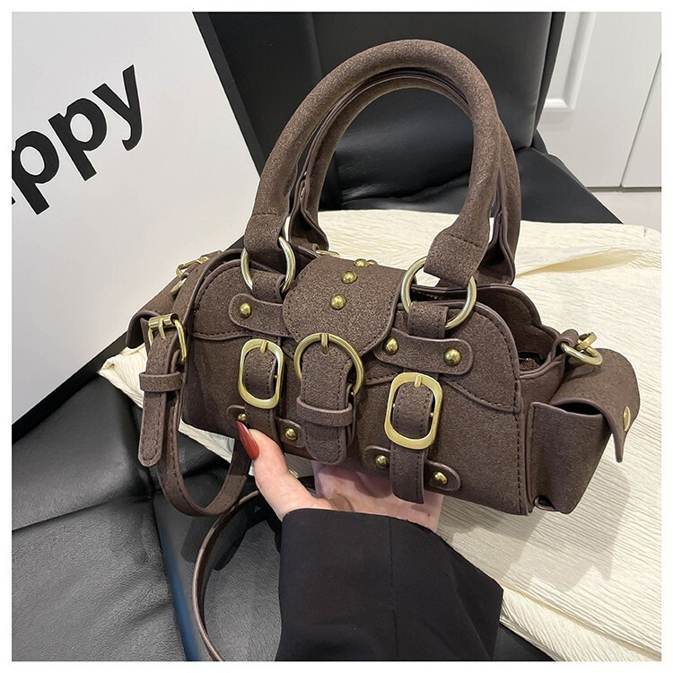 Fashionable solid color motorcycle bag with trendy texture women's crossbody bag spicy girl style avant-garde luxury handbag exquisite fashion de