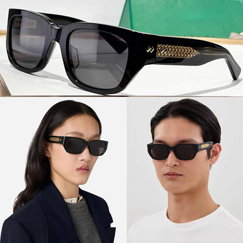Men Woman Intrecciato Square Sunglasses BV1400 Designer Thick Rectangular sunglasses Luxurious minimalist black acetate frame Wide leg goggles Fashion runway