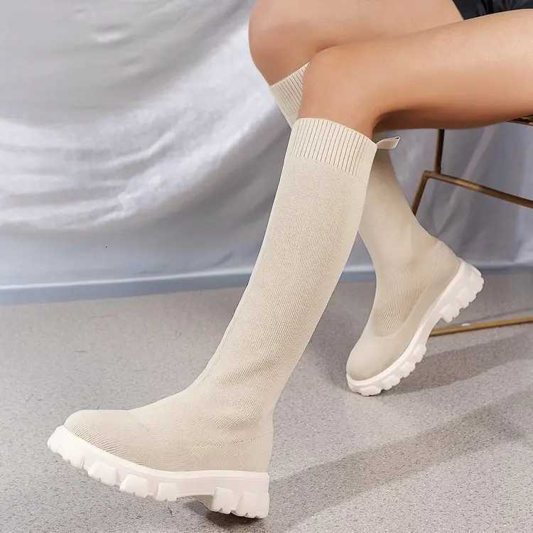 2024 Womens Autumn/Winter New Brand Fashion Womens Boots Mid Sleeve Elastic Socks Boots Thick Sole BootsT251223