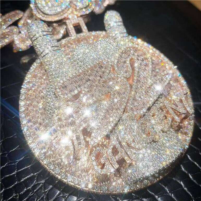 Ice out VVS Moissanite Personalized Custom Large Baguette Necklace Shiny Mossanite 3D Men's Pendant Hip Hop Rock Jewelry Fashion